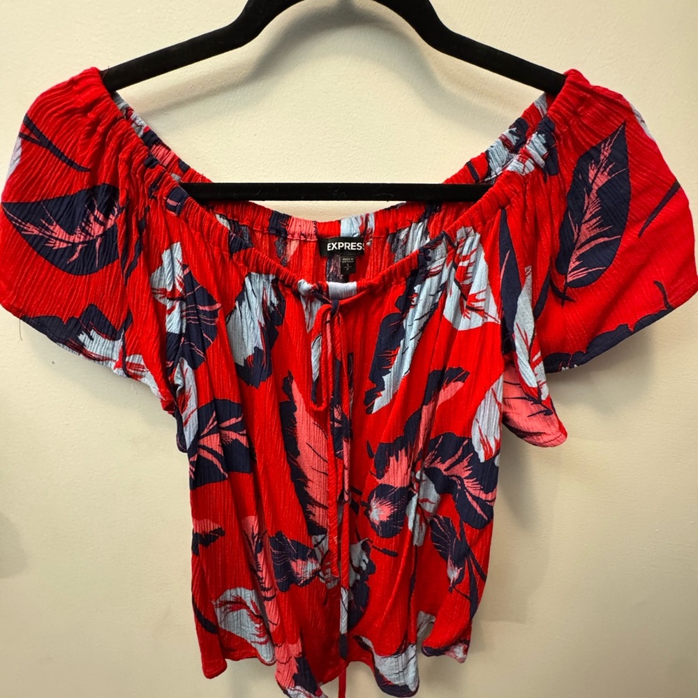 Express Red and Blue Floral Blouse